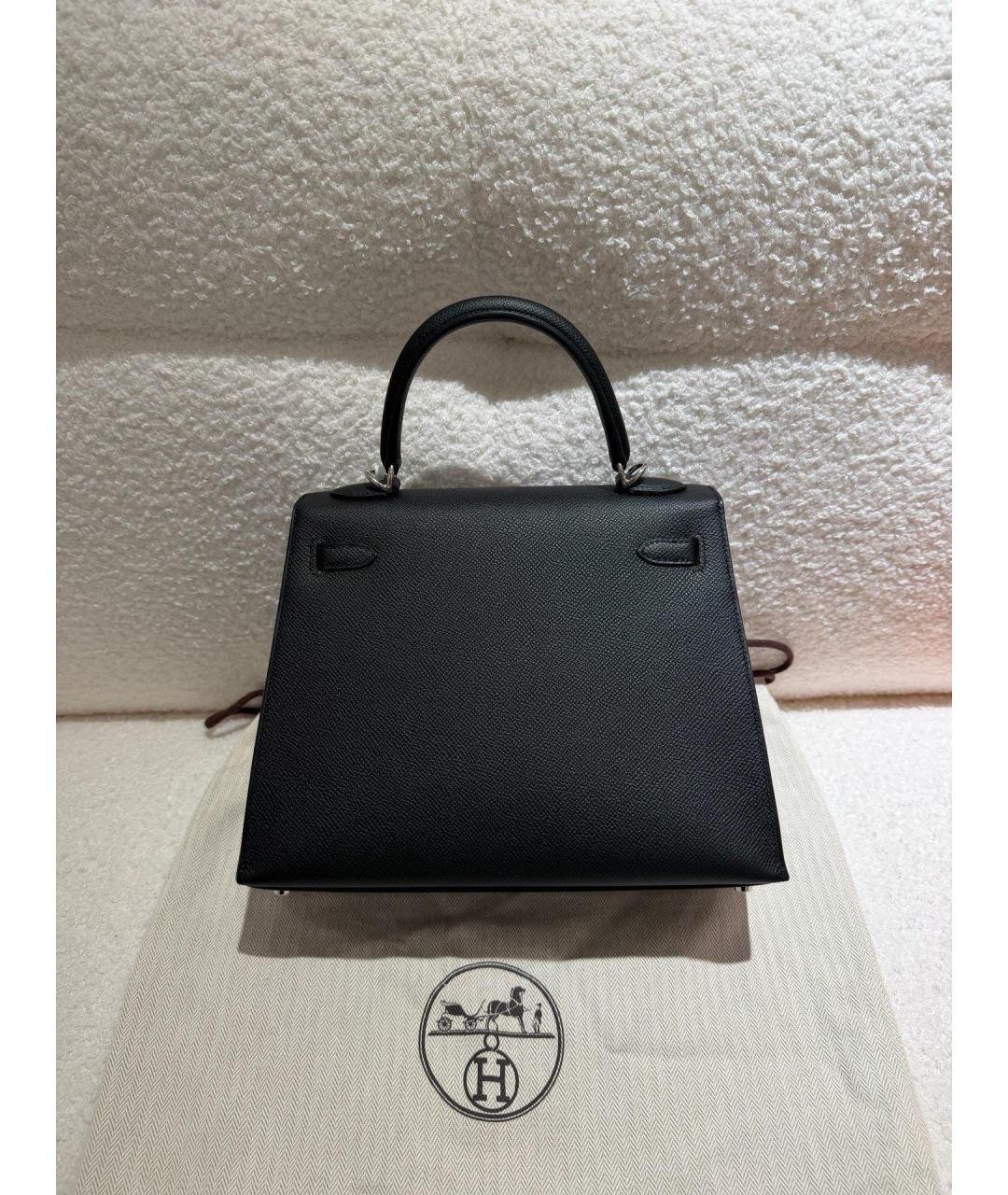 HERMES Черная кожаная сумка с короткими ручками, фото 2