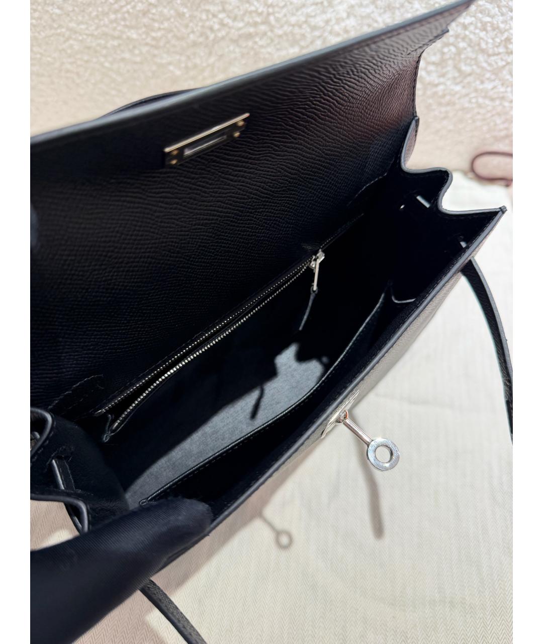 HERMES Черная кожаная сумка с короткими ручками, фото 7