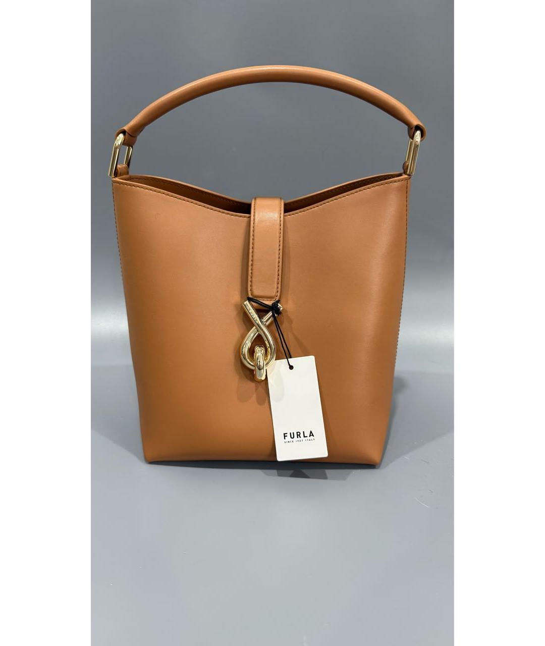 FURLA Коричневая кожаная сумка с короткими ручками, фото 5