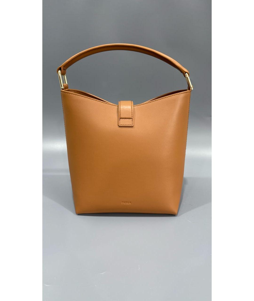 FURLA Коричневая кожаная сумка с короткими ручками, фото 3