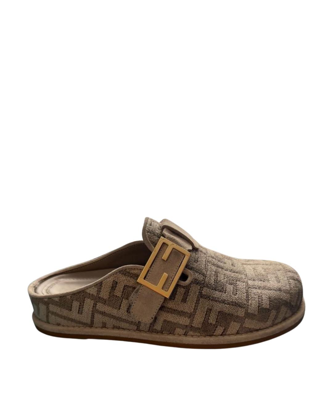 FENDI Бежевые замшевые сабо, фото 1