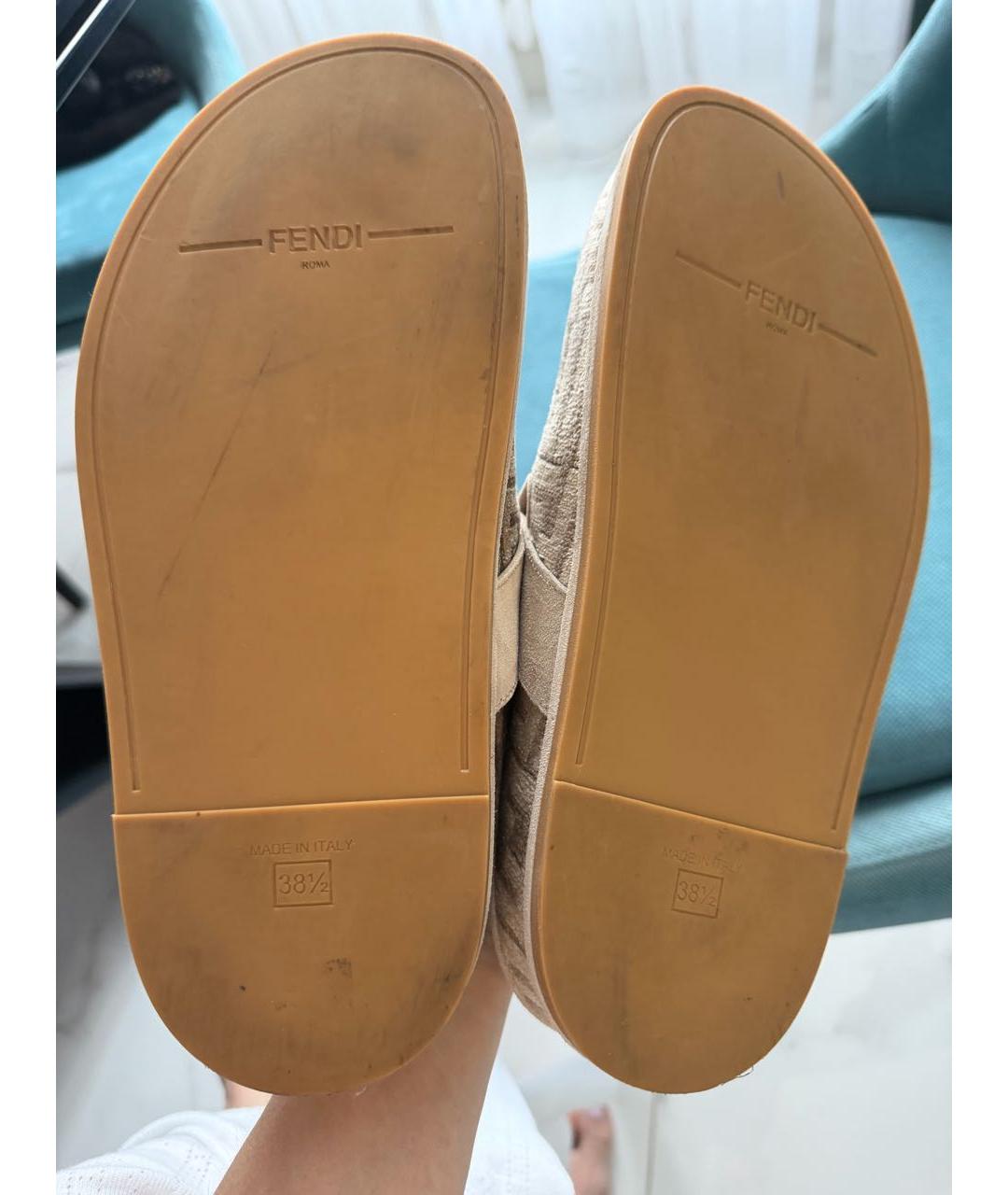 FENDI Бежевые замшевые сабо, фото 5