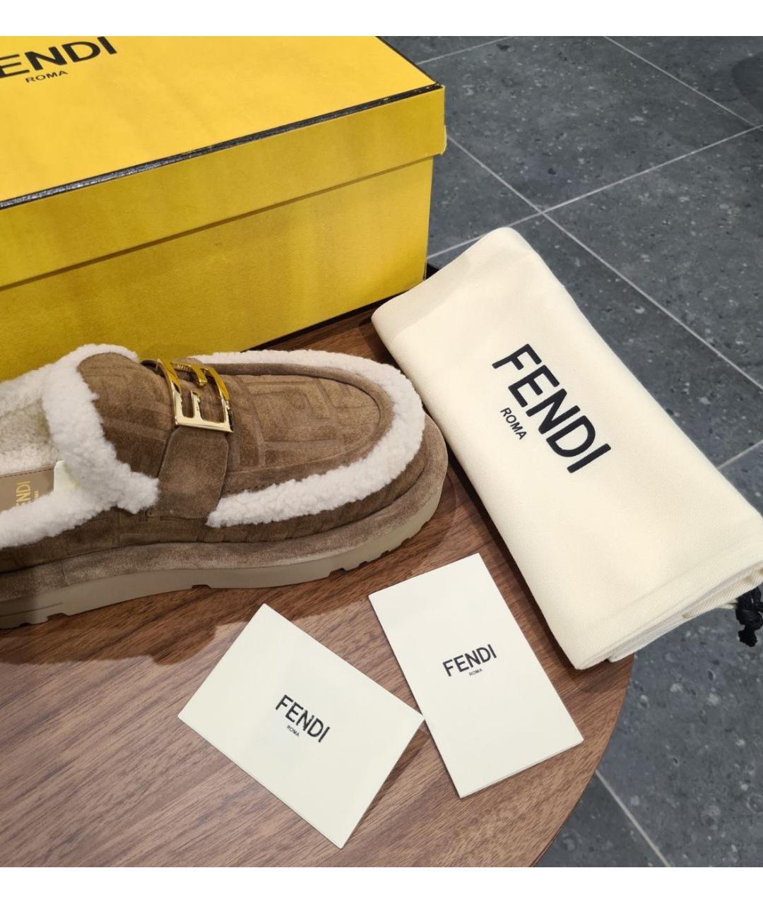 FENDI Коричневые замшевые сабо, фото 8
