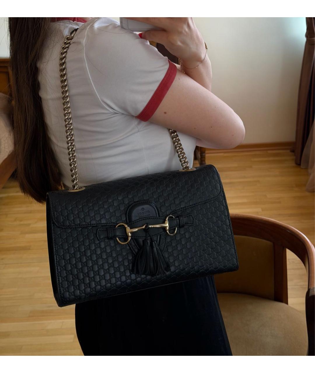 GUCCI Черная кожаная сумка через плечо, фото 6