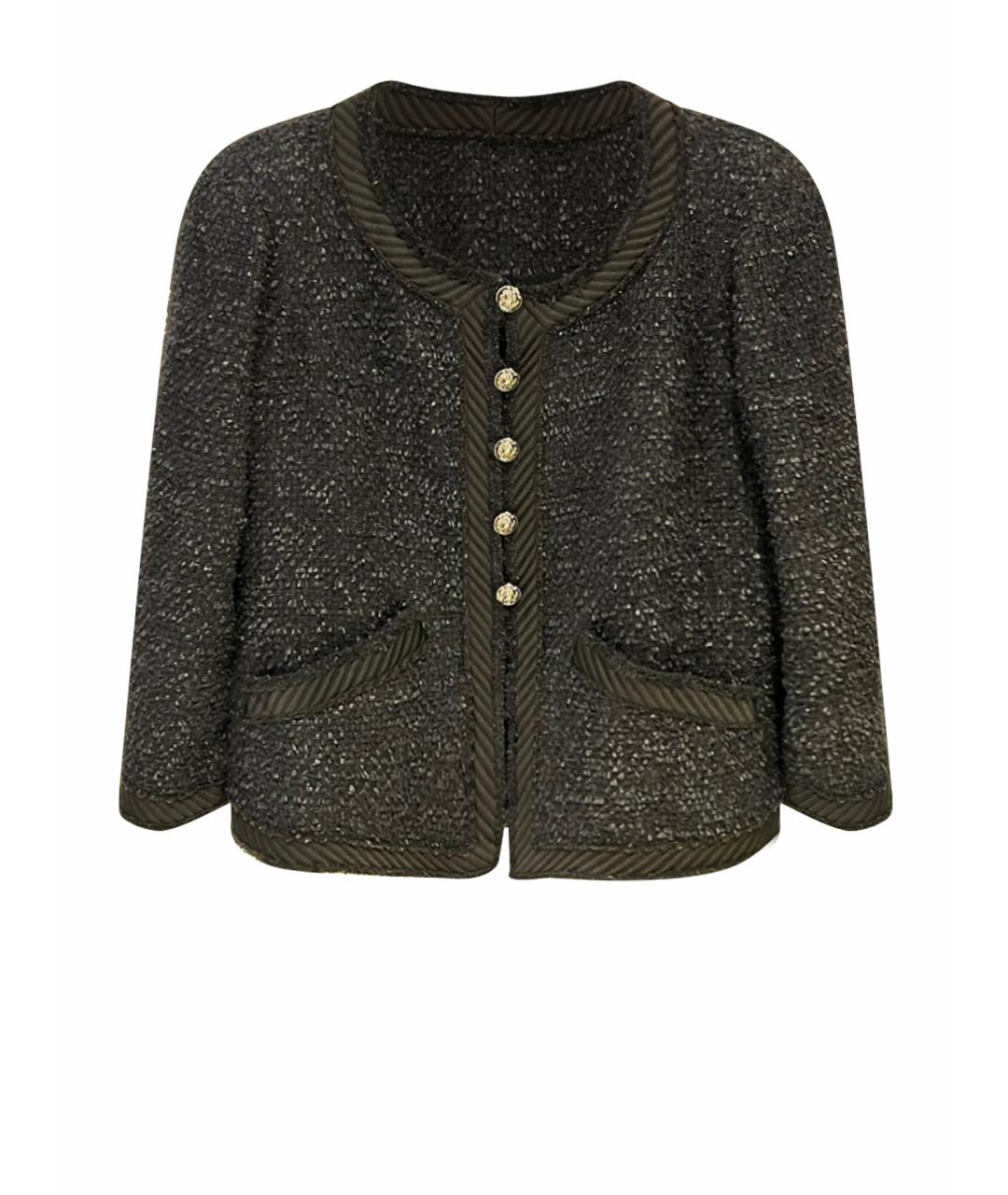 CHANEL Черный твидовый жакет/пиджак, фото 1