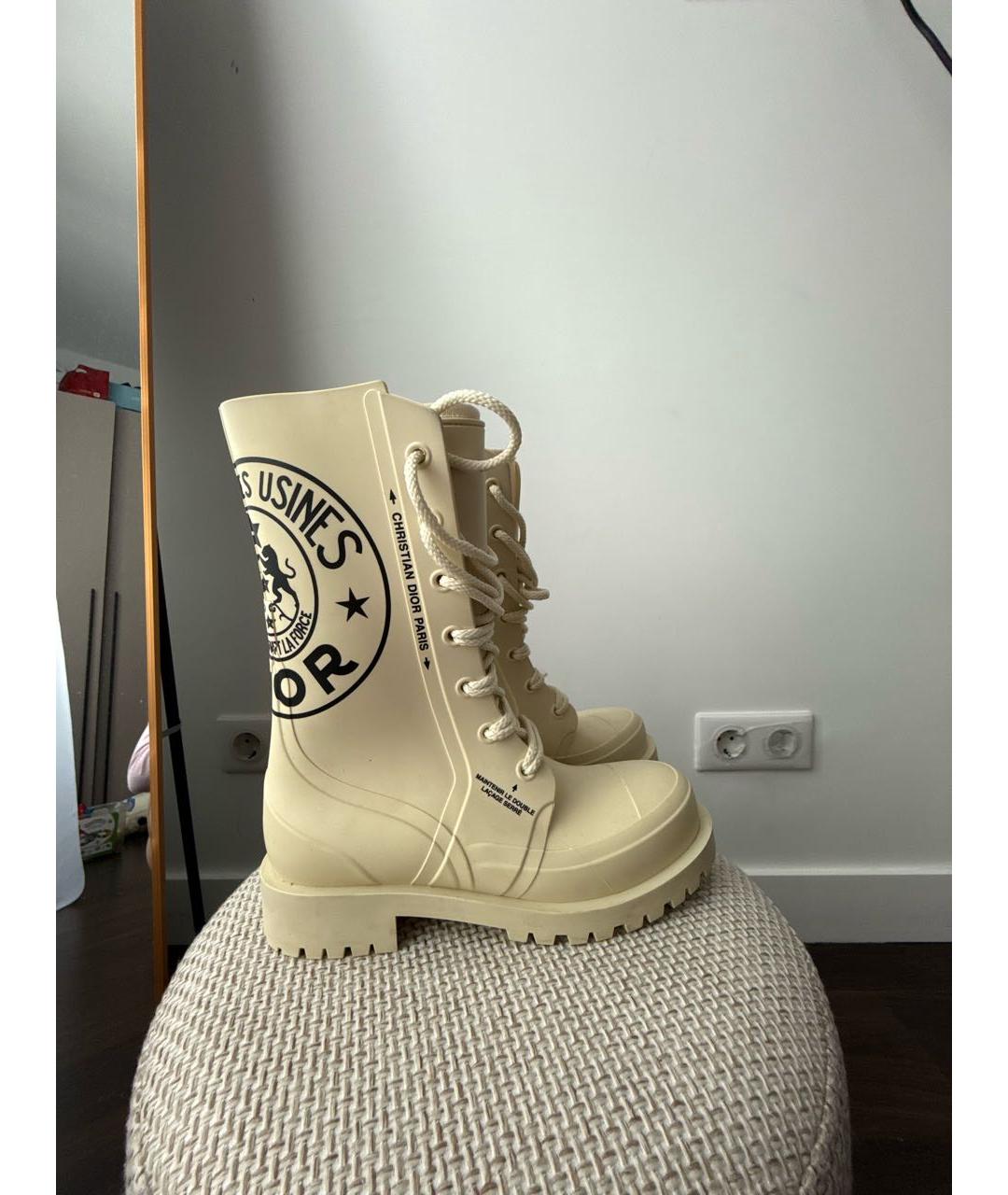 CHRISTIAN DIOR Бежевые резиновые ботинки, фото 5