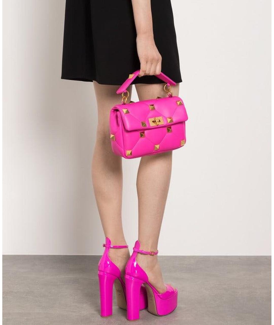 VALENTINO Фуксия кожаная сумка тоут, фото 5