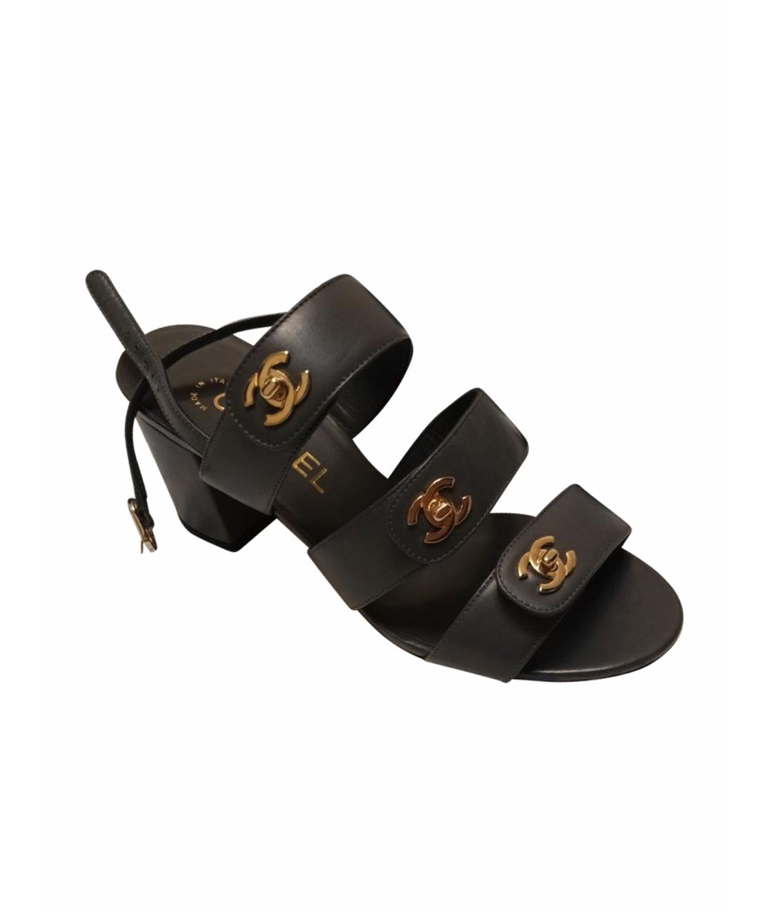 CHANEL Черные кожаные босоножки, фото 1