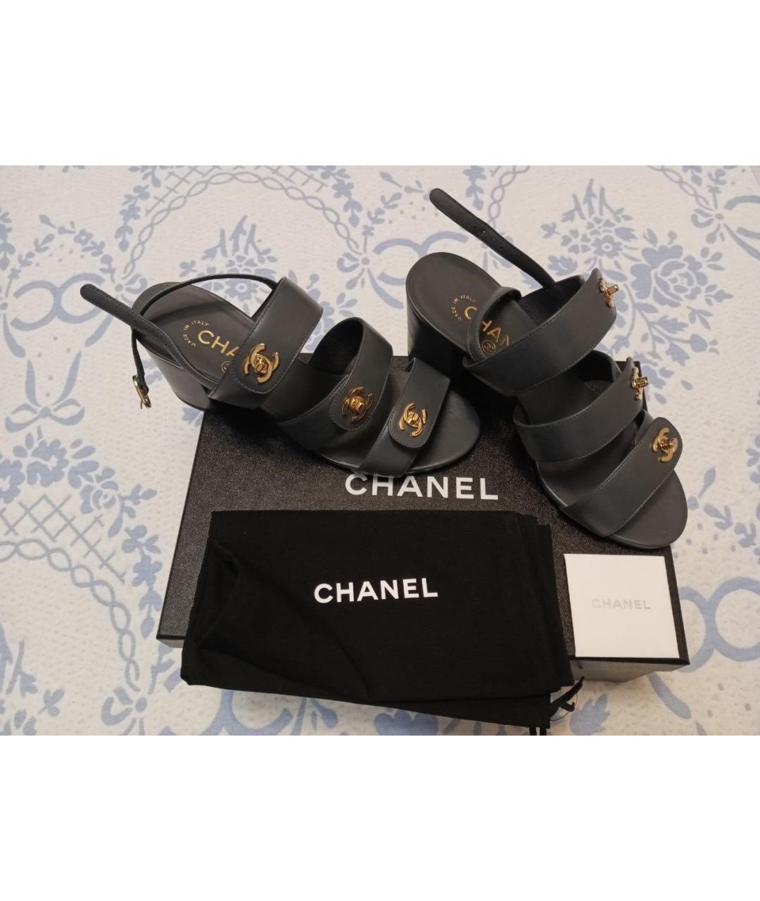 CHANEL Черные кожаные босоножки, фото 8