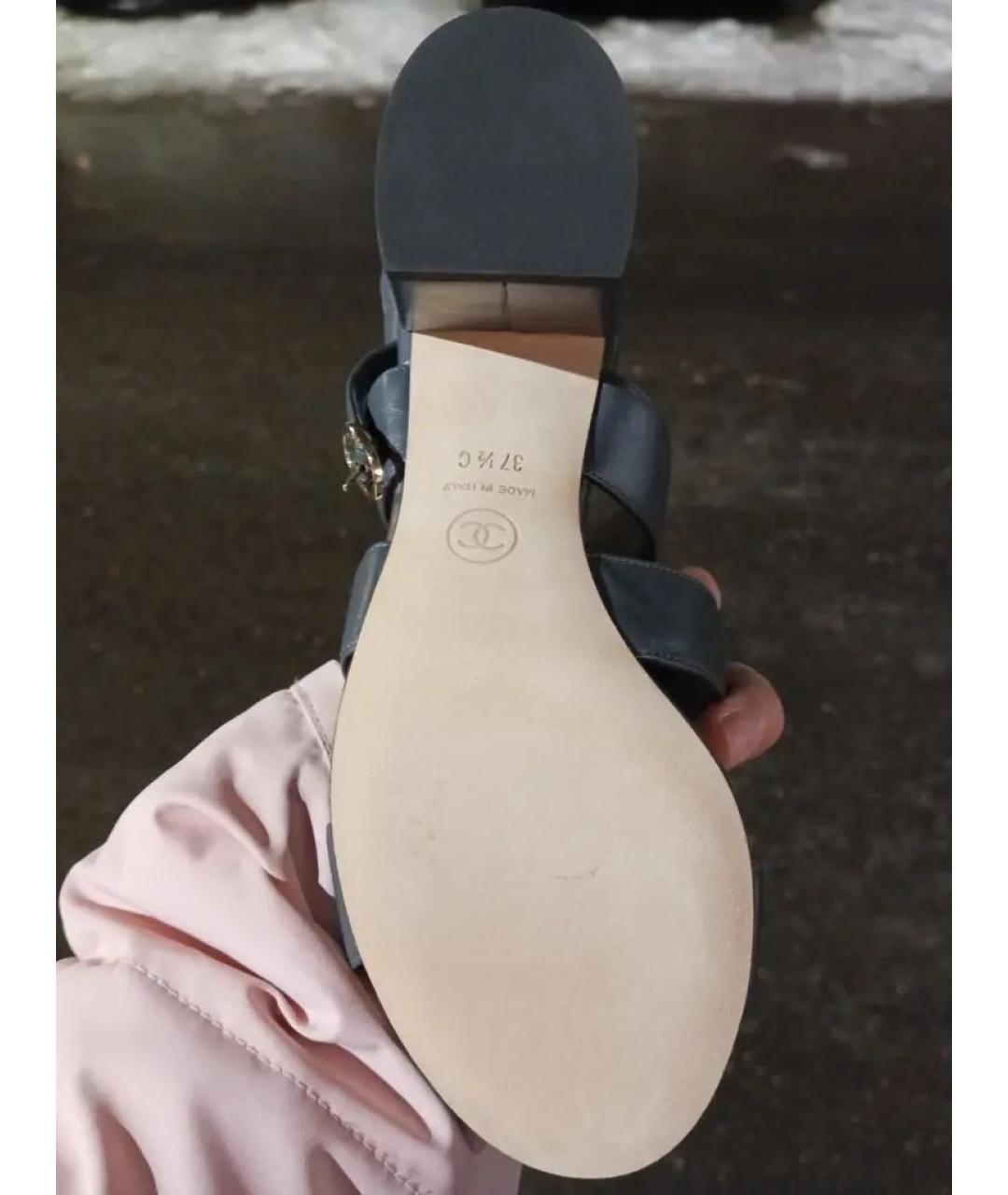 CHANEL Черные кожаные босоножки, фото 5