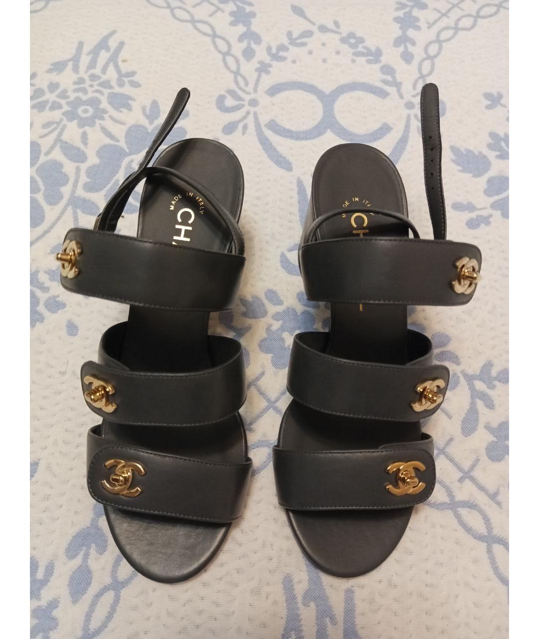 CHANEL Черные кожаные босоножки, фото 2