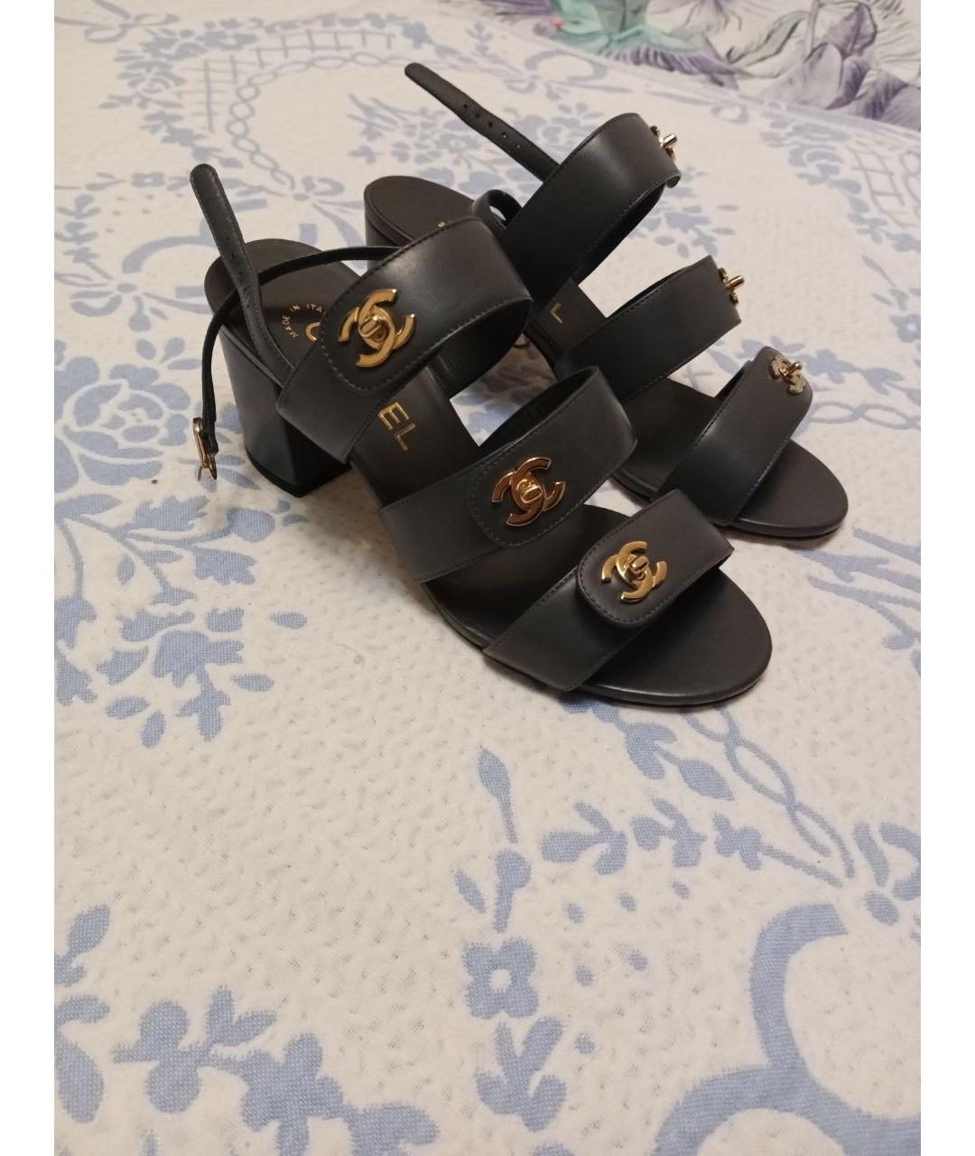 CHANEL Черные кожаные босоножки, фото 9