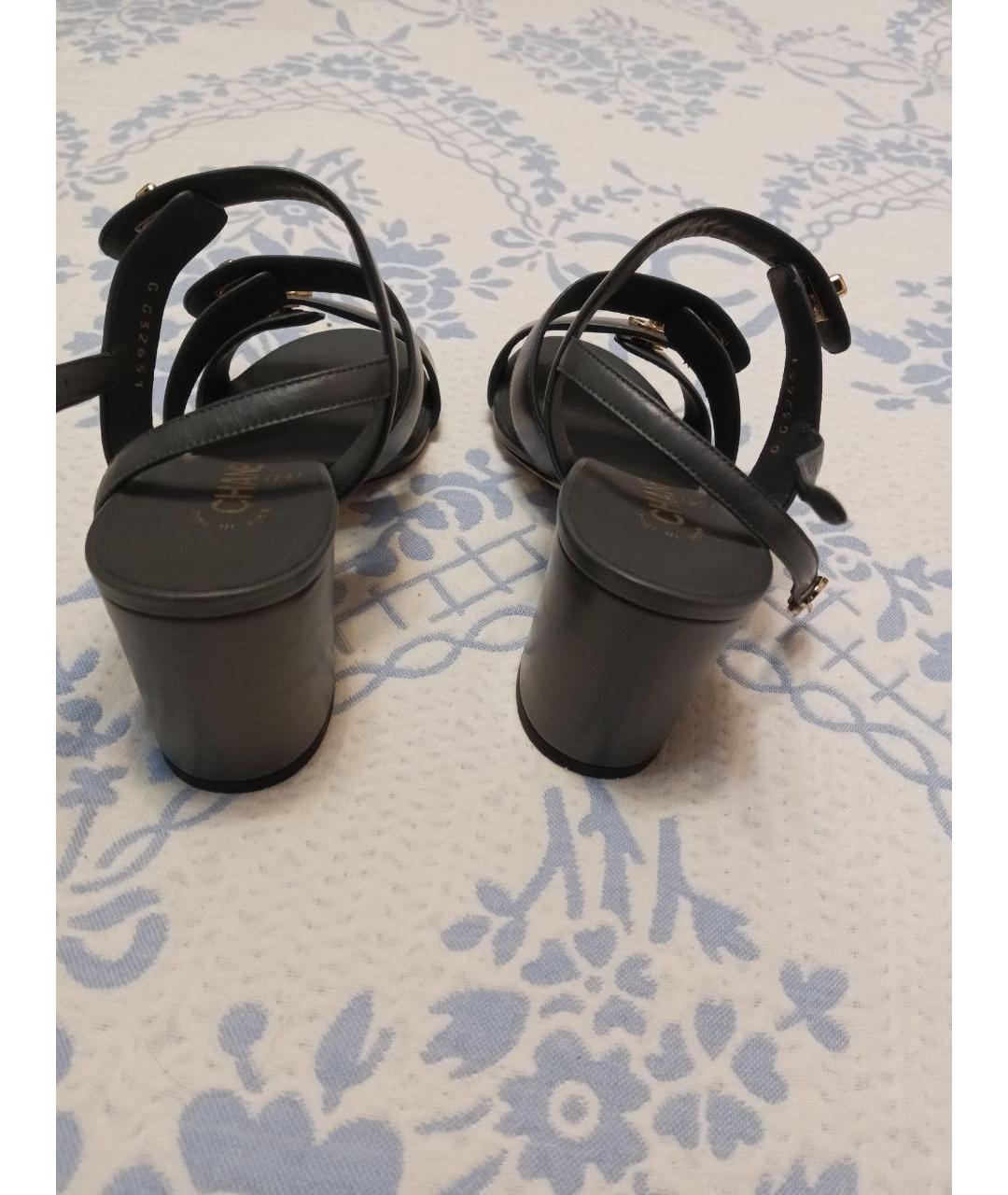 CHANEL Черные кожаные босоножки, фото 4