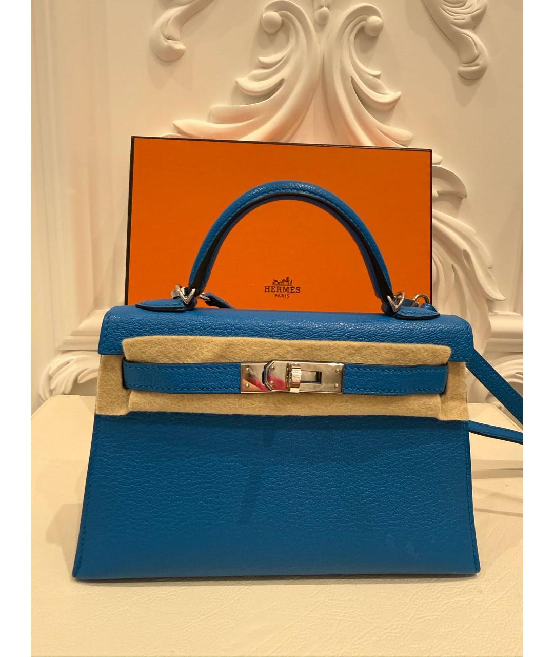 HERMES Синяя кожаная сумка с короткими ручками, фото 6