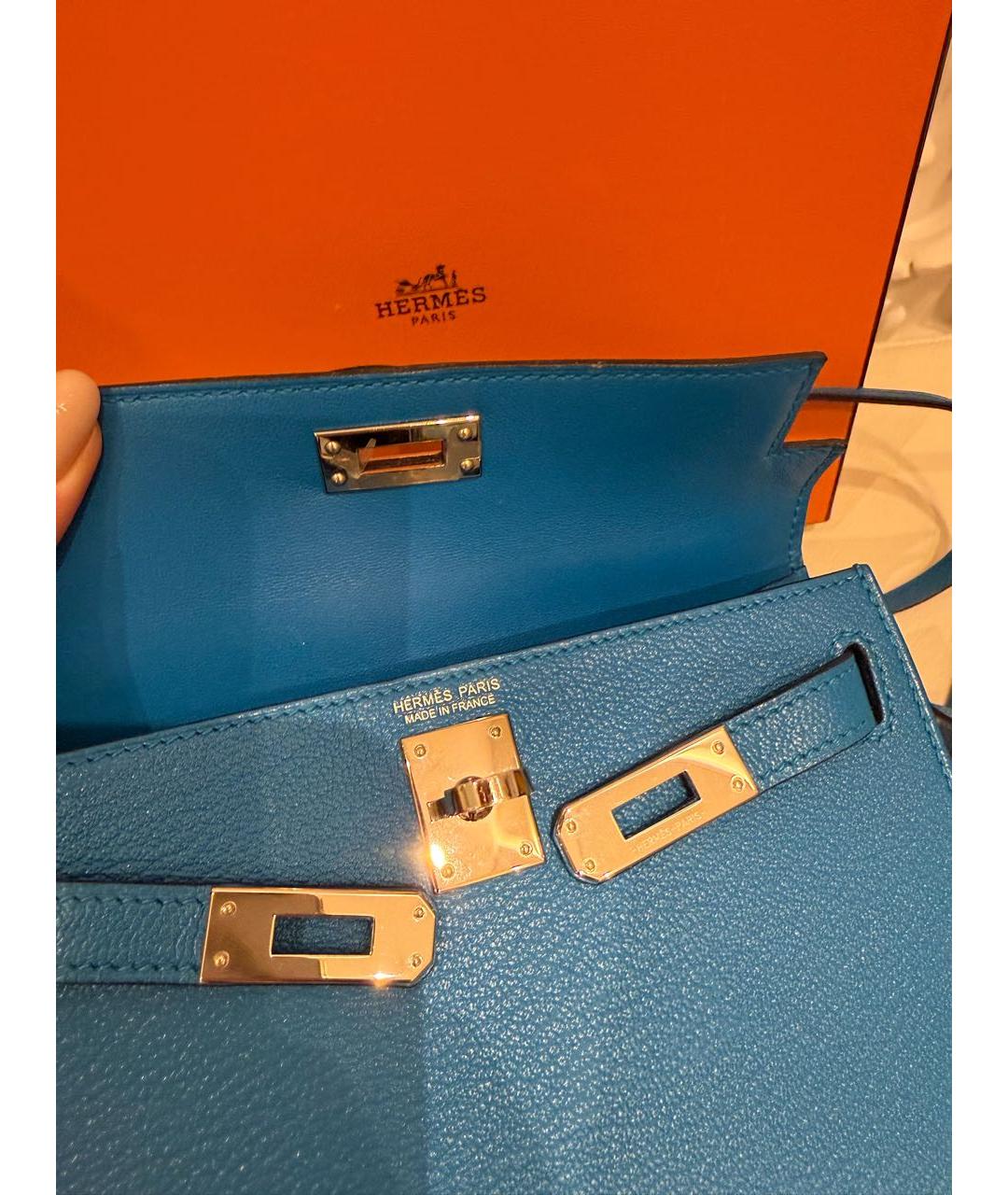 HERMES Синяя кожаная сумка с короткими ручками, фото 5