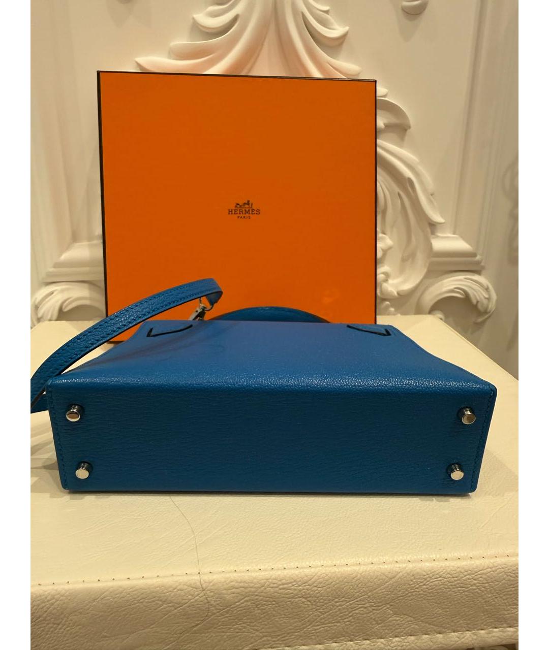 HERMES Синяя кожаная сумка с короткими ручками, фото 4
