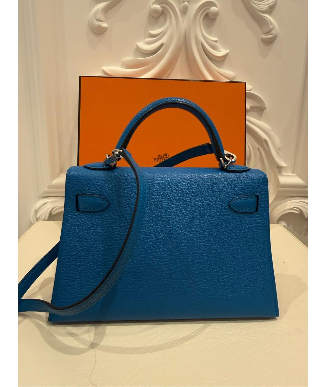 HERMES Синяя кожаная сумка с короткими ручками, фото 2