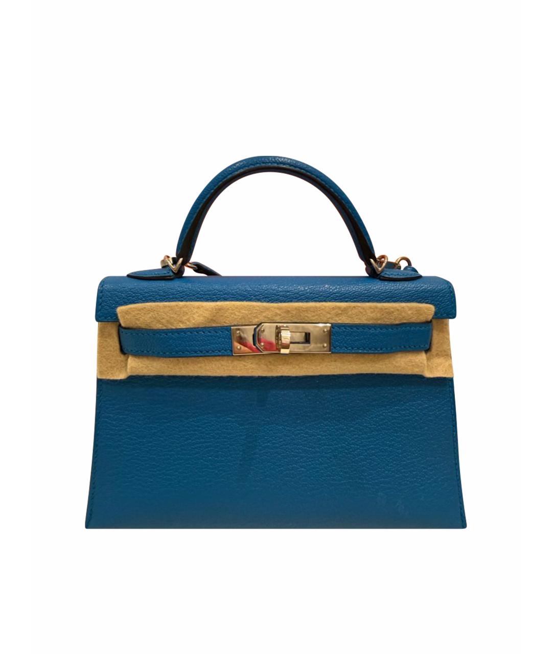 HERMES Синяя кожаная сумка с короткими ручками, фото 1