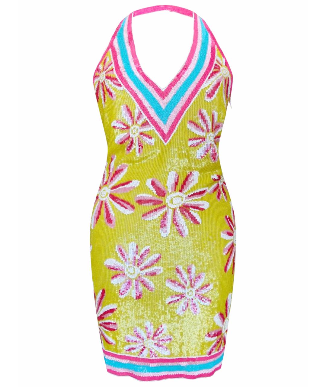 BLUMARINE Желтое шелковое коктейльное платье, фото 1