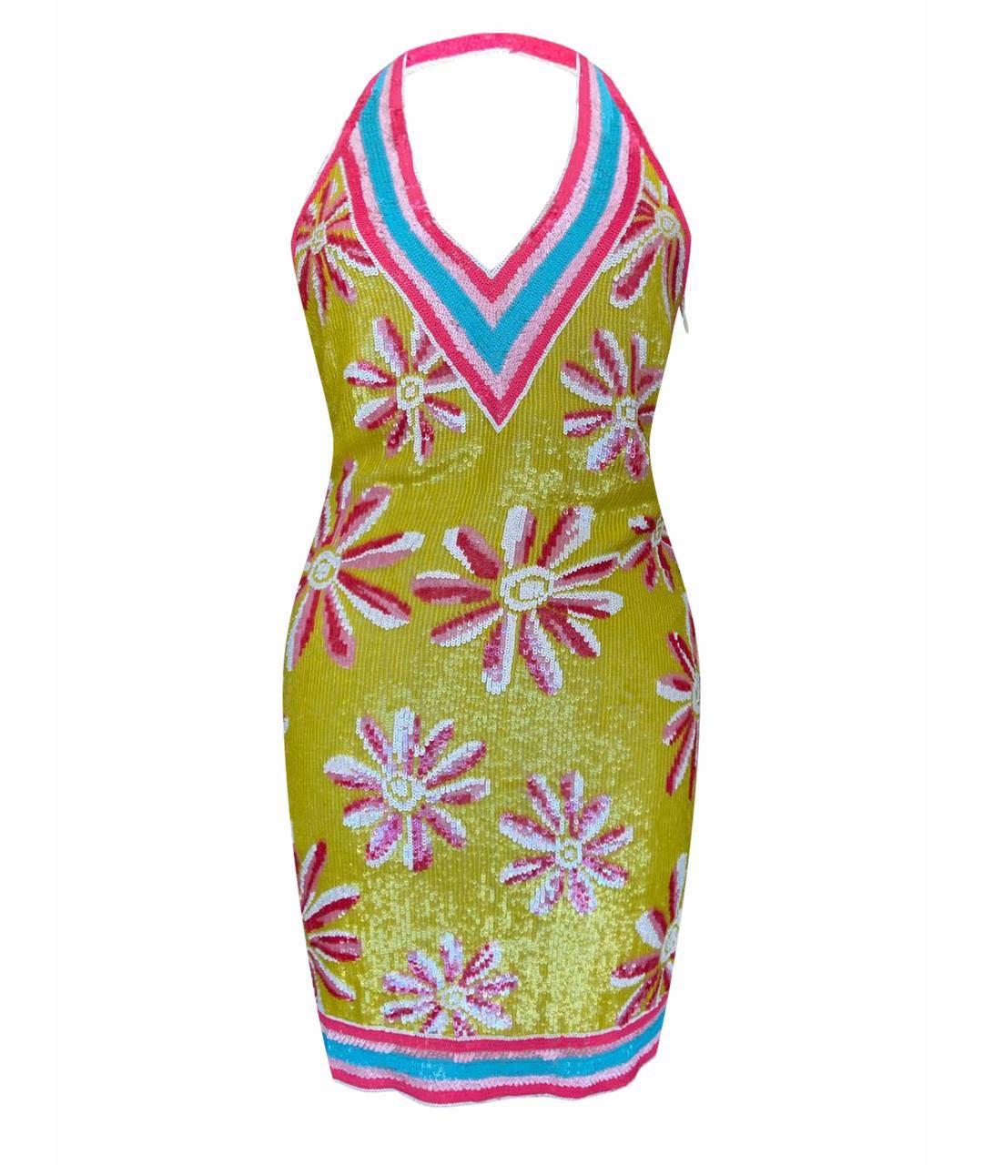 BLUMARINE Желтое шелковое коктейльное платье, фото 6