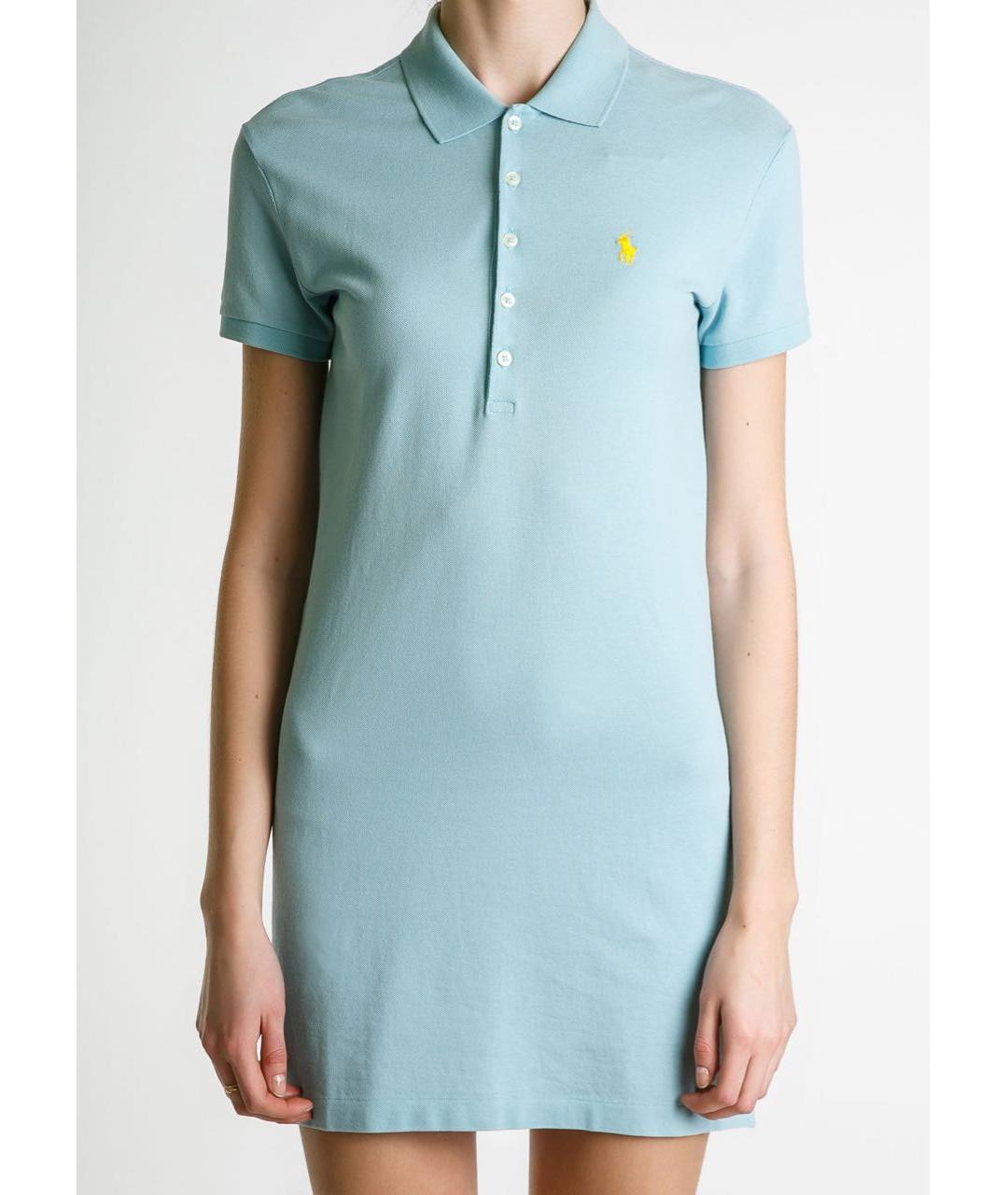 POLO RALPH LAUREN Голубое хлопковое повседневное платье, фото 3