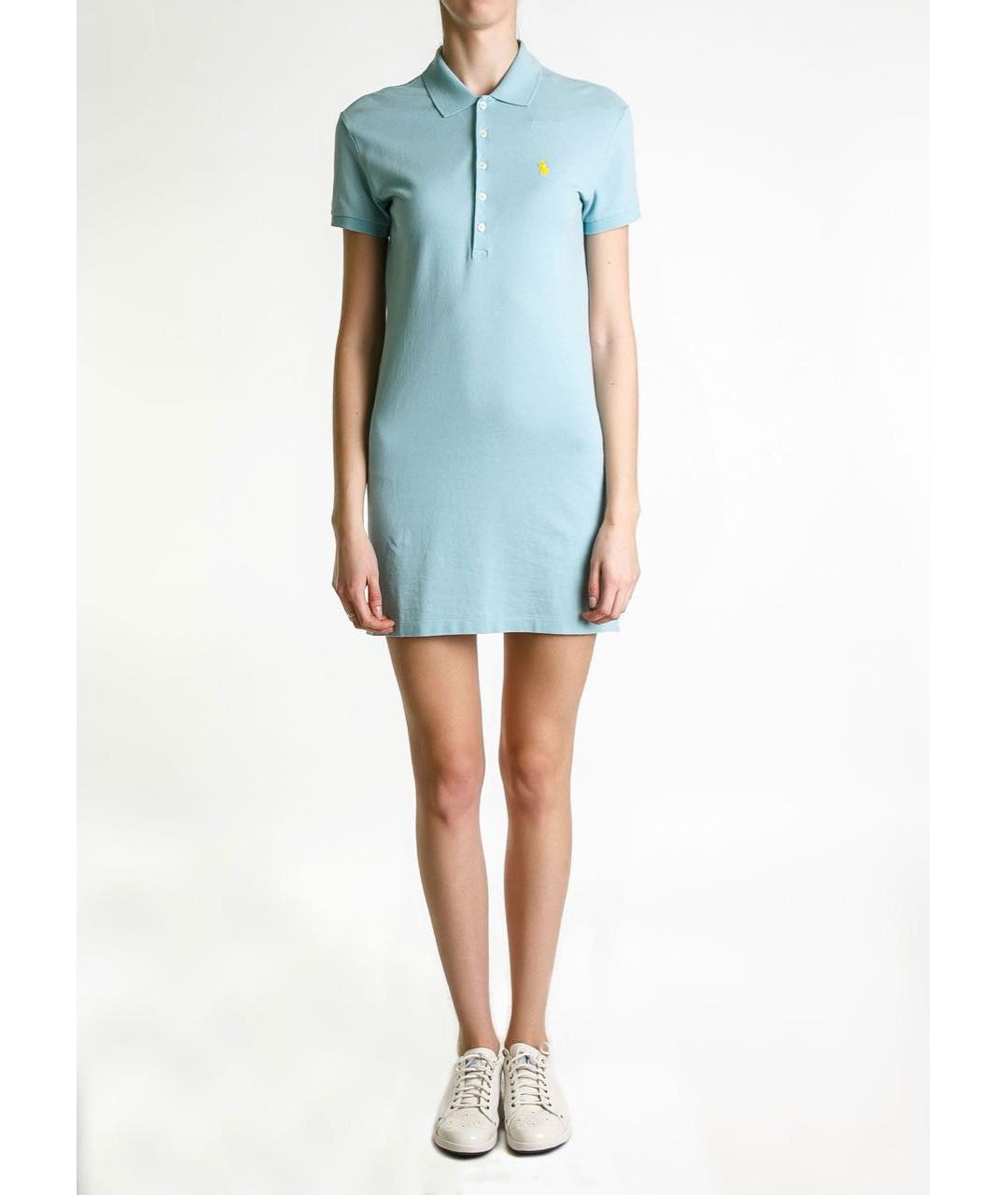 POLO RALPH LAUREN Голубое хлопковое повседневное платье, фото 2