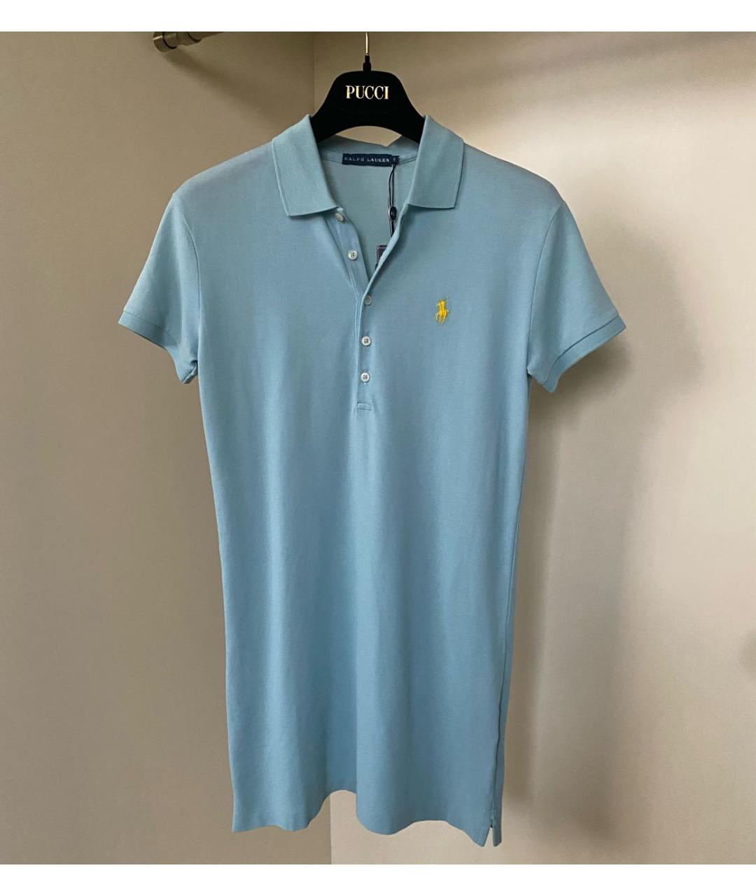 POLO RALPH LAUREN Голубое хлопковое повседневное платье, фото 5