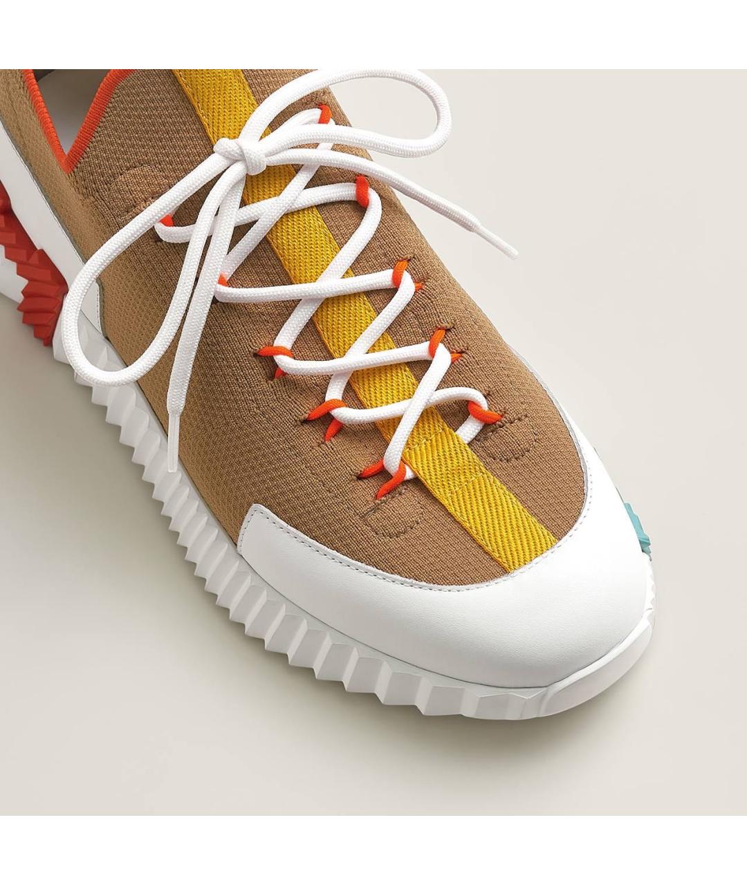 HERMES Бежевые текстильные кроссовки, фото 5