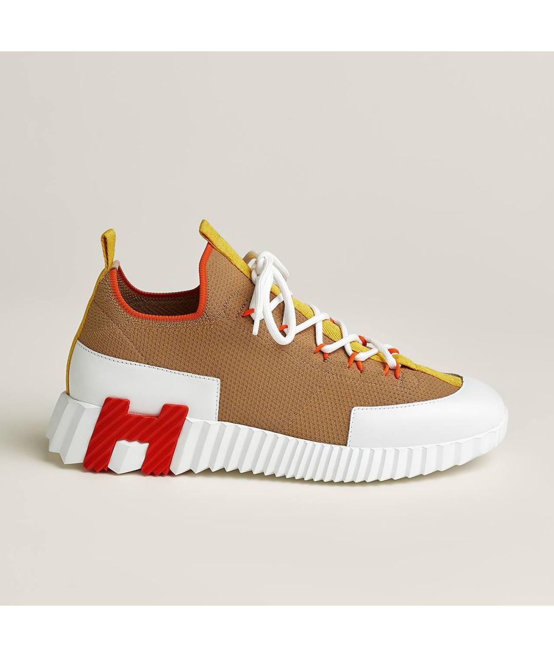 HERMES Бежевые текстильные кроссовки, фото 9