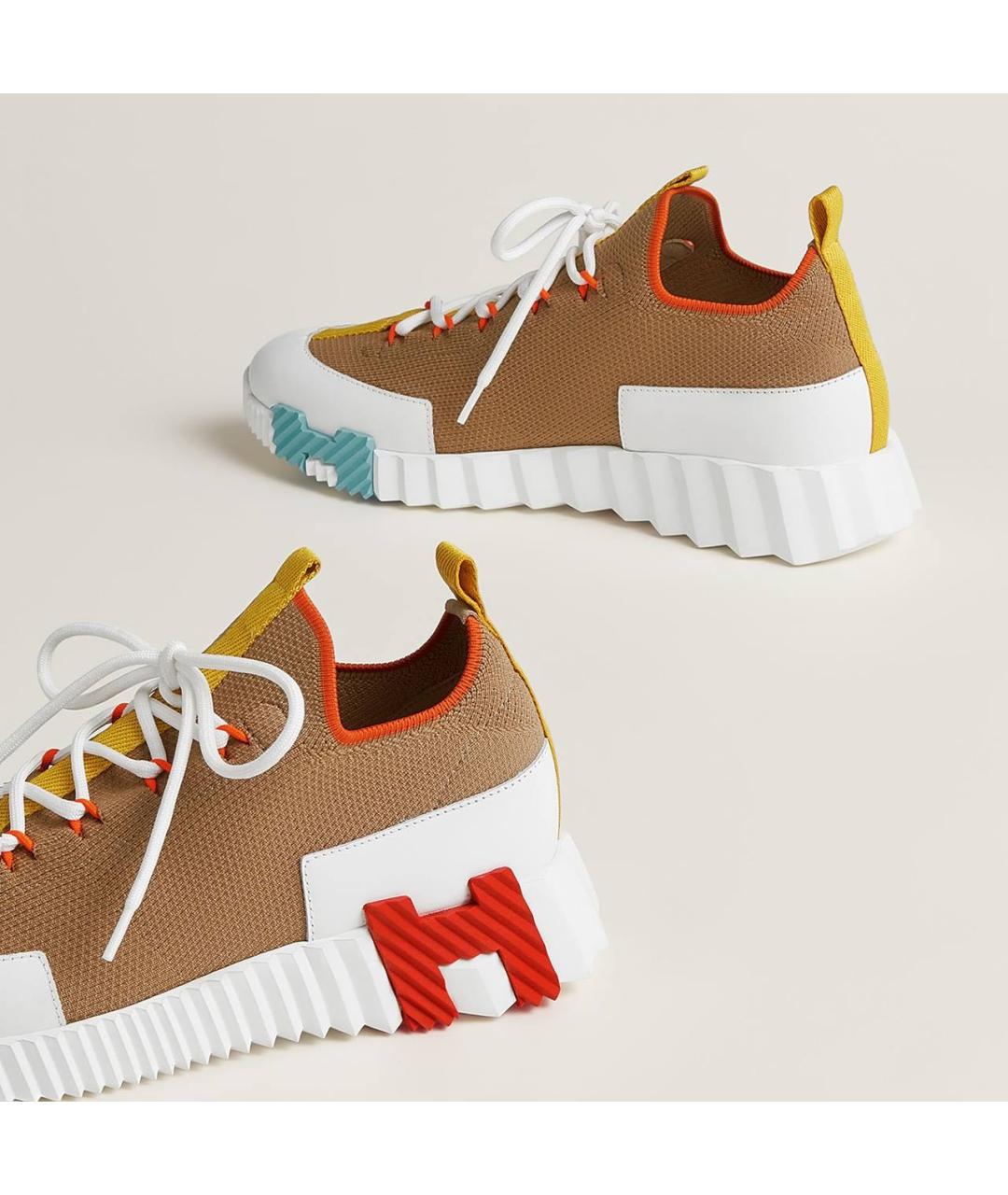 HERMES Бежевые текстильные кроссовки, фото 6