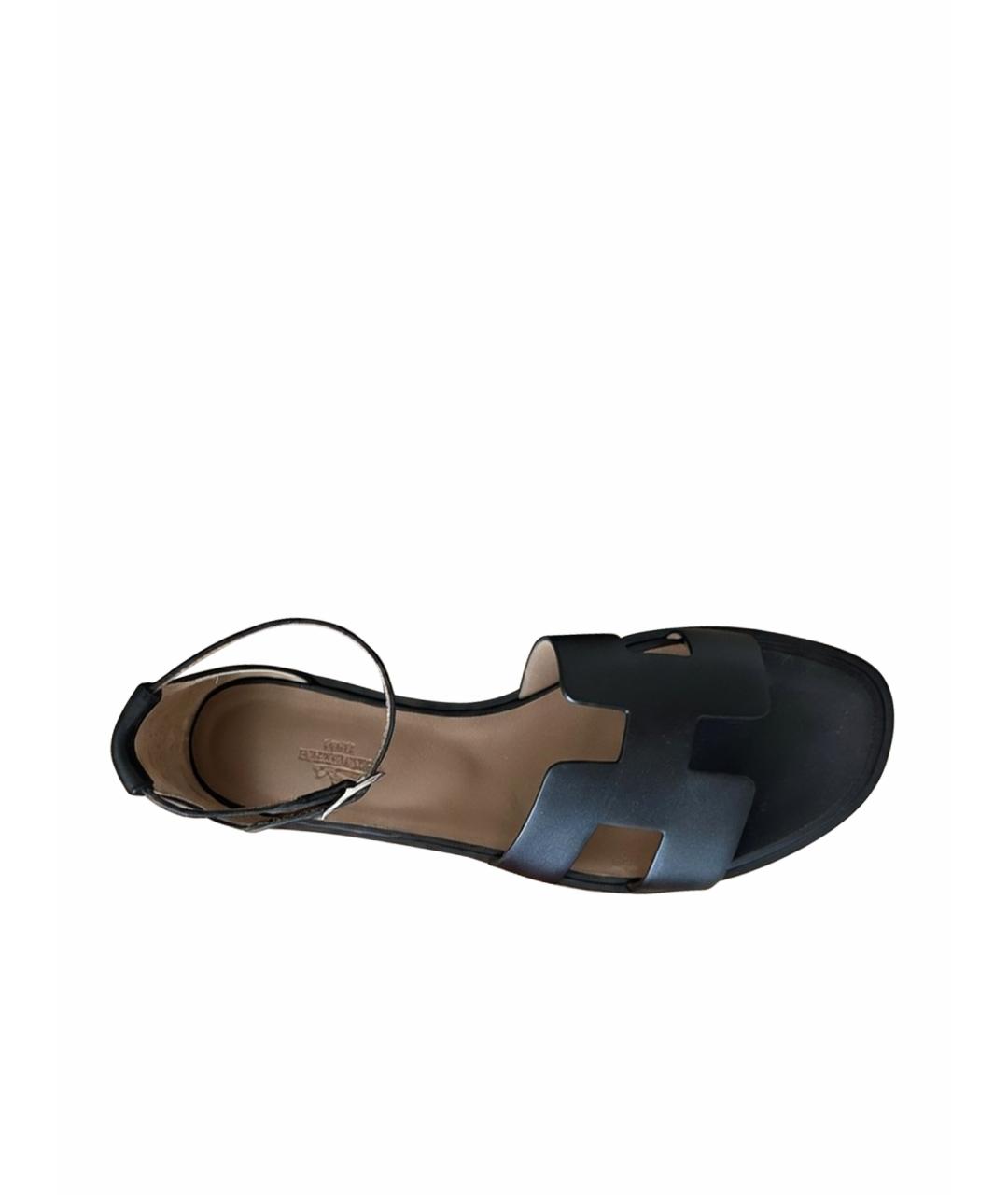 HERMES Черные кожаные сандалии, фото 8