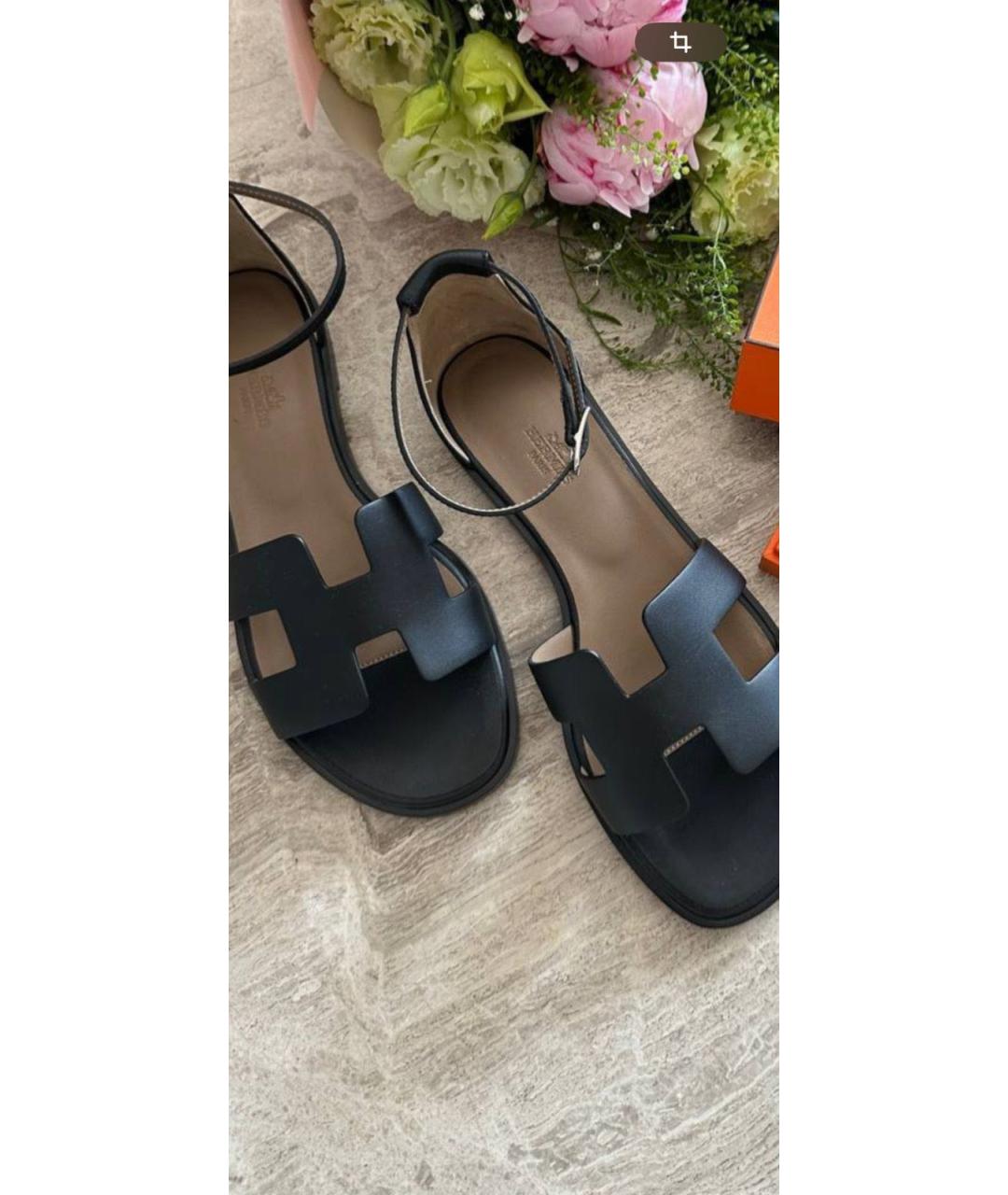 HERMES Черные кожаные сандалии, фото 7