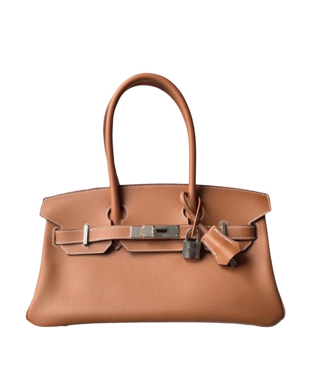 HERMES Коричневая кожаная сумка с короткими ручками, фото 1