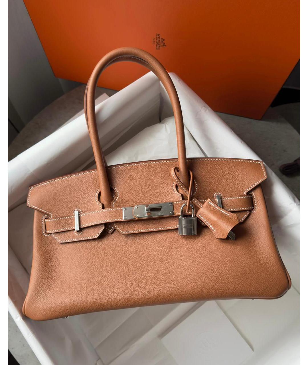 HERMES Коричневая кожаная сумка с короткими ручками, фото 2