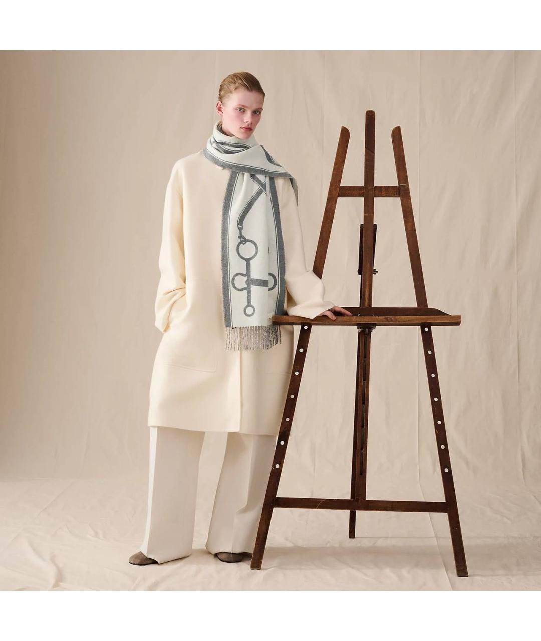 HERMES Серый кашемировый шарф, фото 4