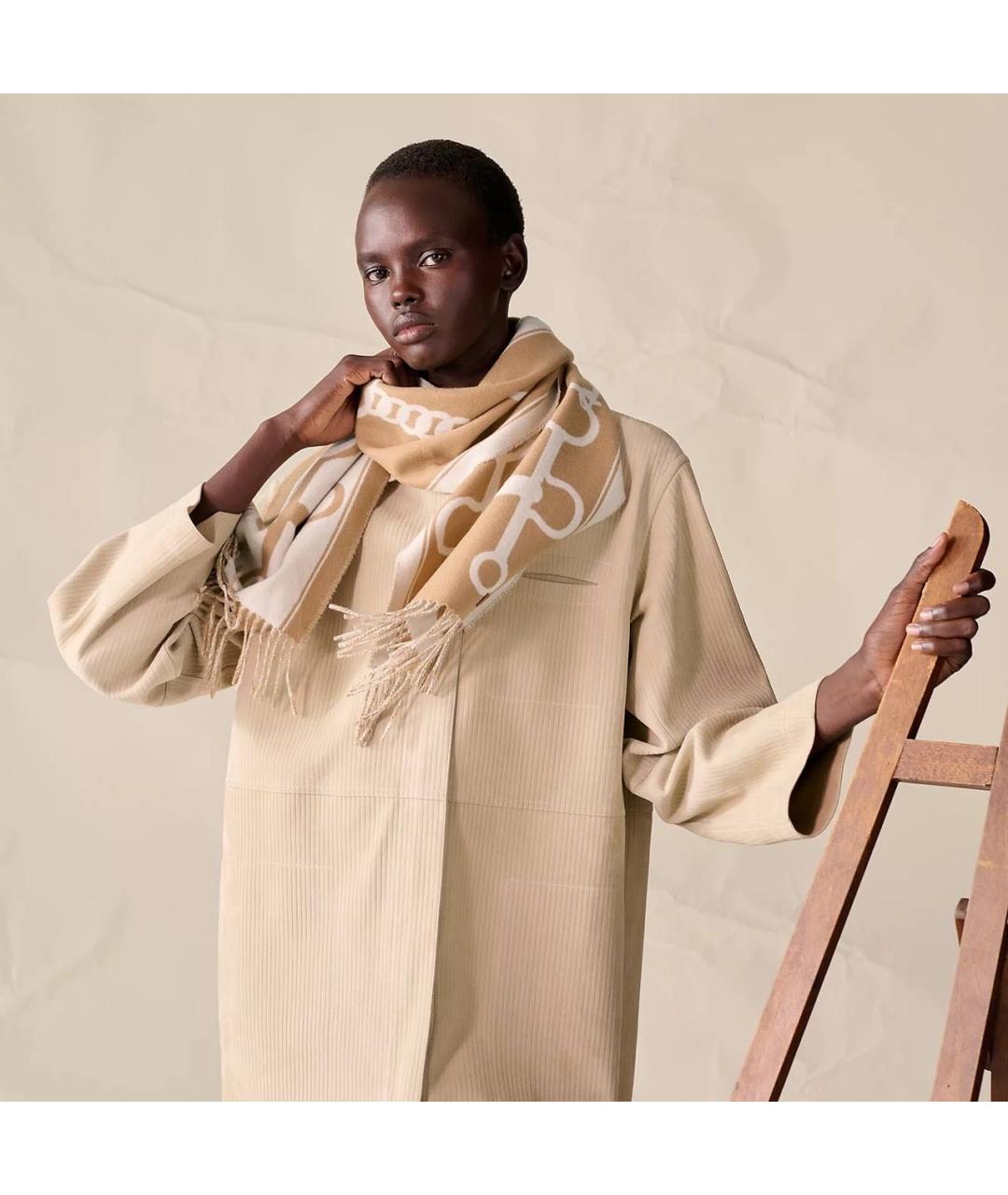 HERMES Бежевый кашемировый шарф, фото 3