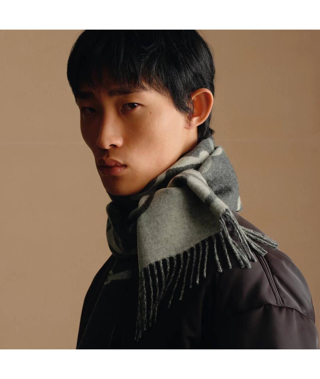 HERMES Серый кашемировый шарф, фото 3