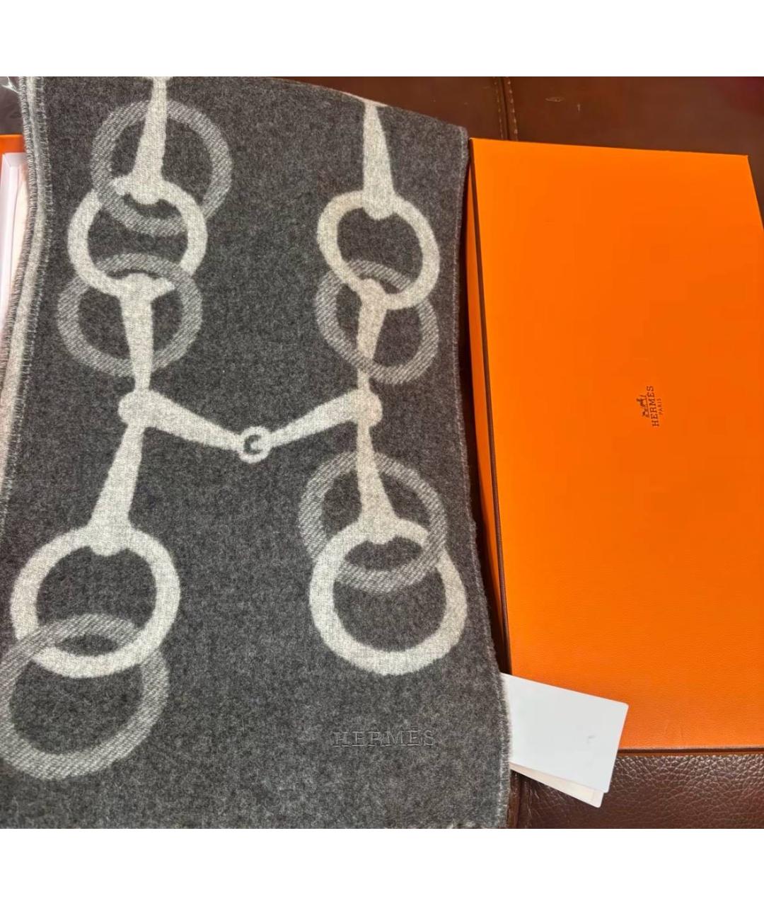 HERMES Серый кашемировый шарф, фото 4