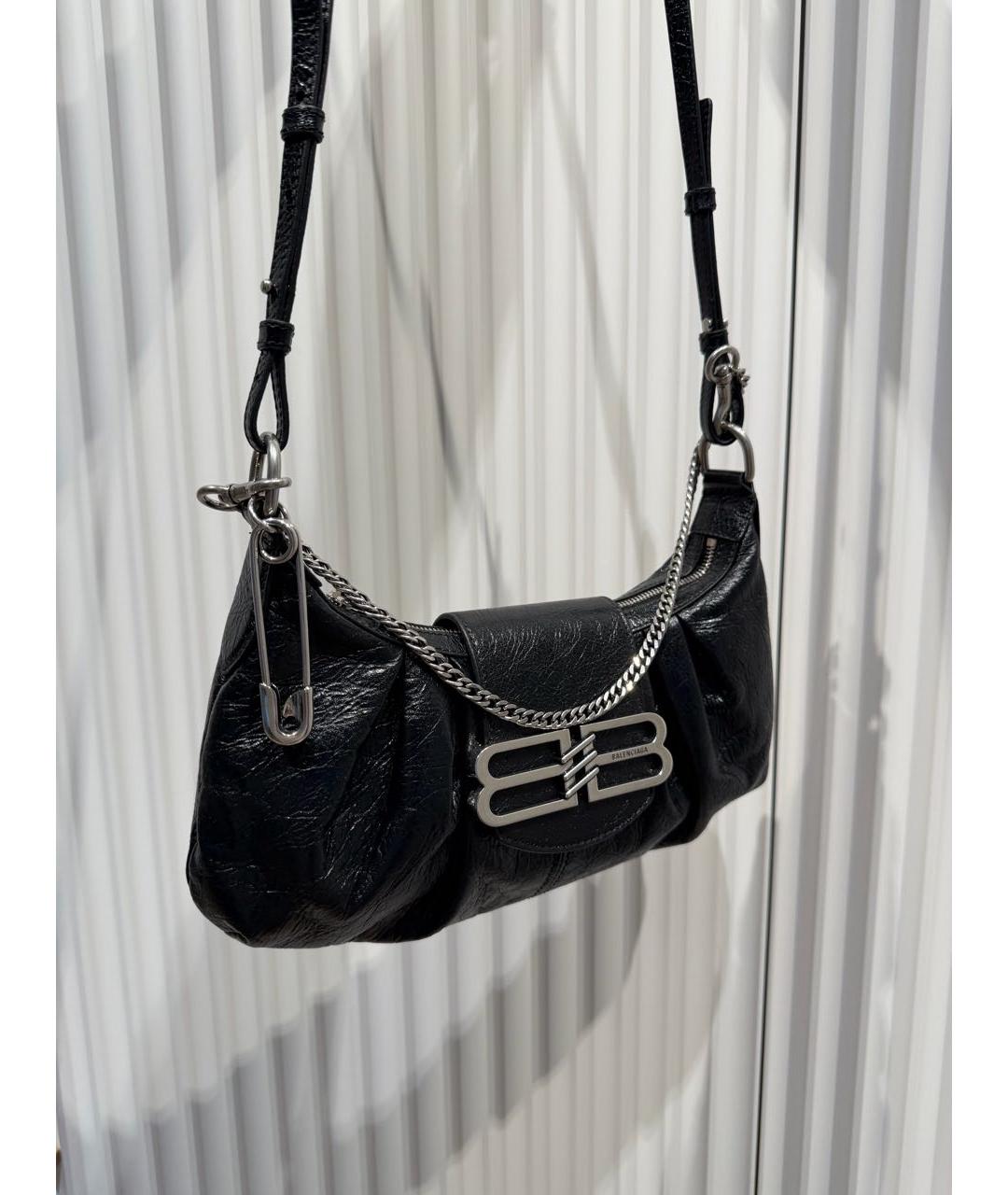 BALENCIAGA Черная кожаная сумка через плечо, фото 2