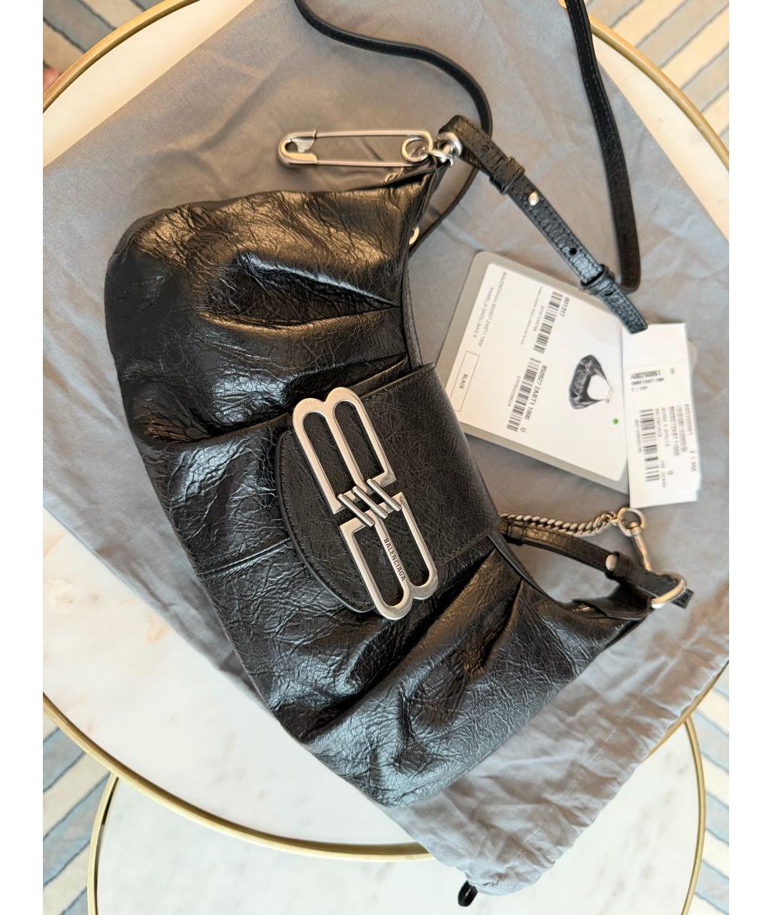 BALENCIAGA Черная кожаная сумка через плечо, фото 5