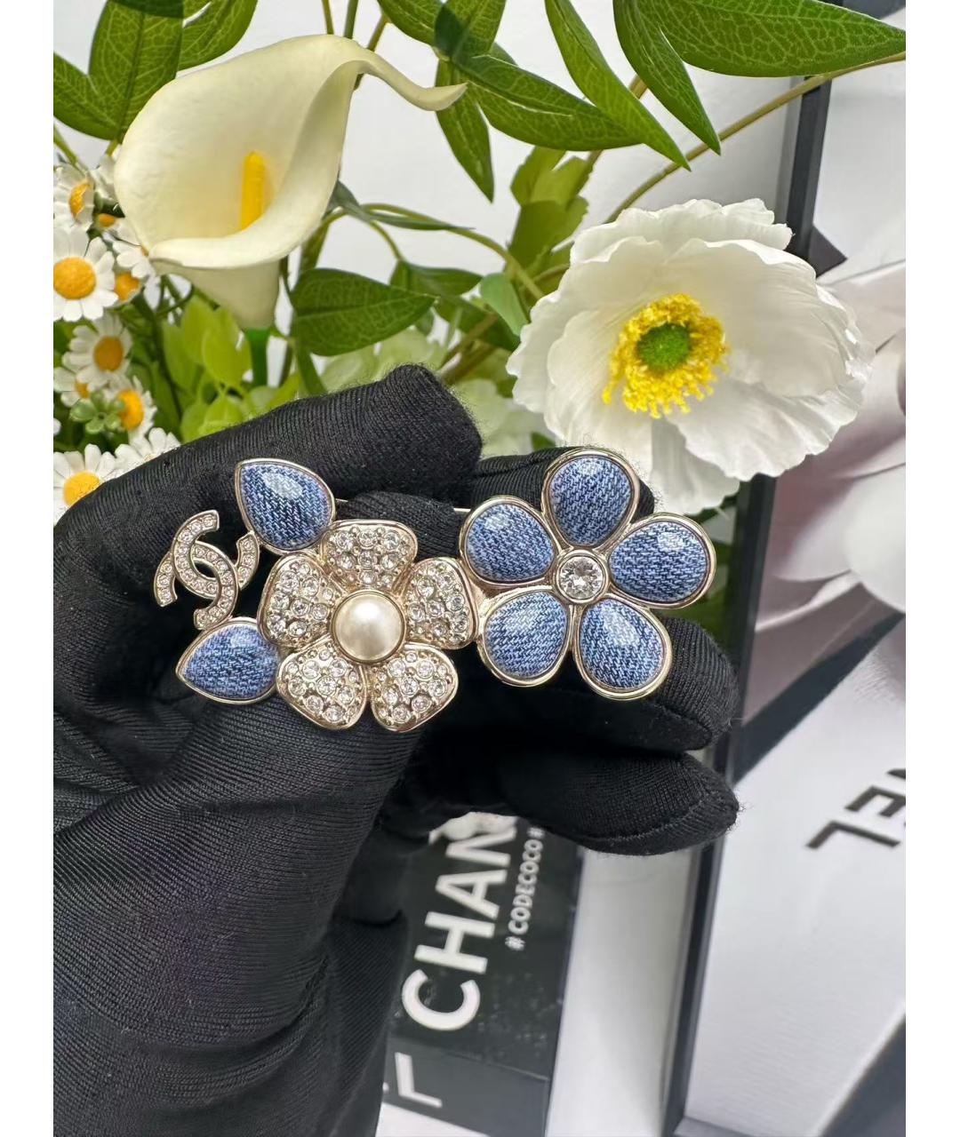 CHANEL Голубая металлическая булавка / брошь, фото 3