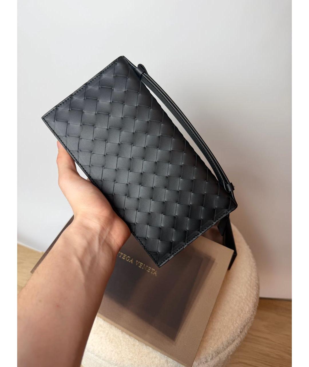 BOTTEGA VENETA Черная кожаная барсетка, фото 6