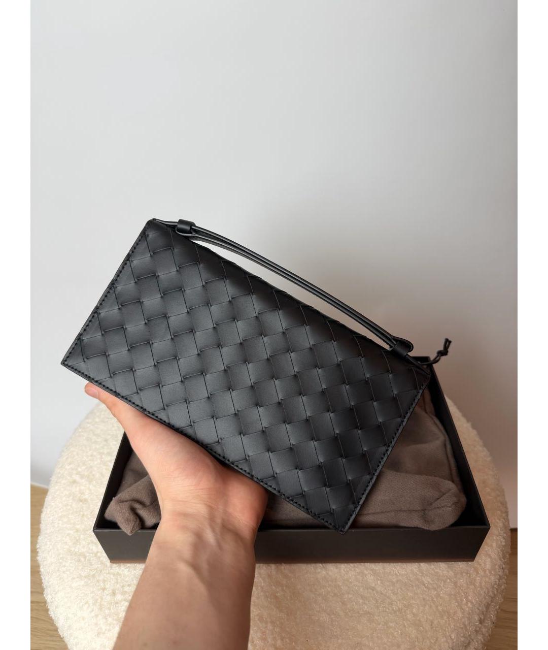 BOTTEGA VENETA Черная кожаная барсетка, фото 9