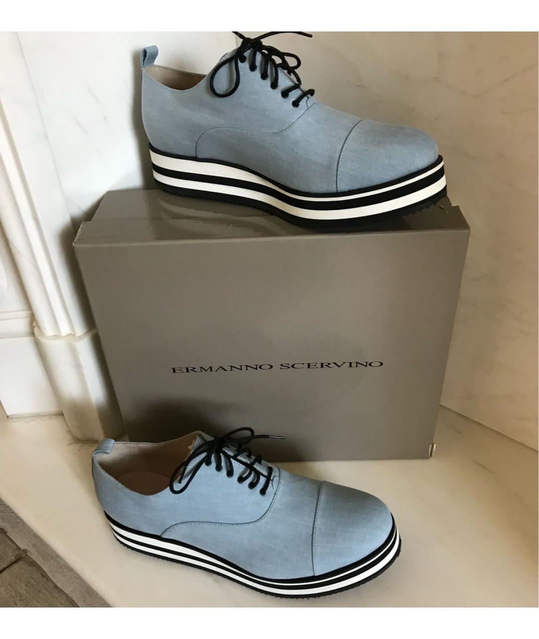 ERMANNO SCERVINO Голубые текстильные брогги и оксфорды, фото 3