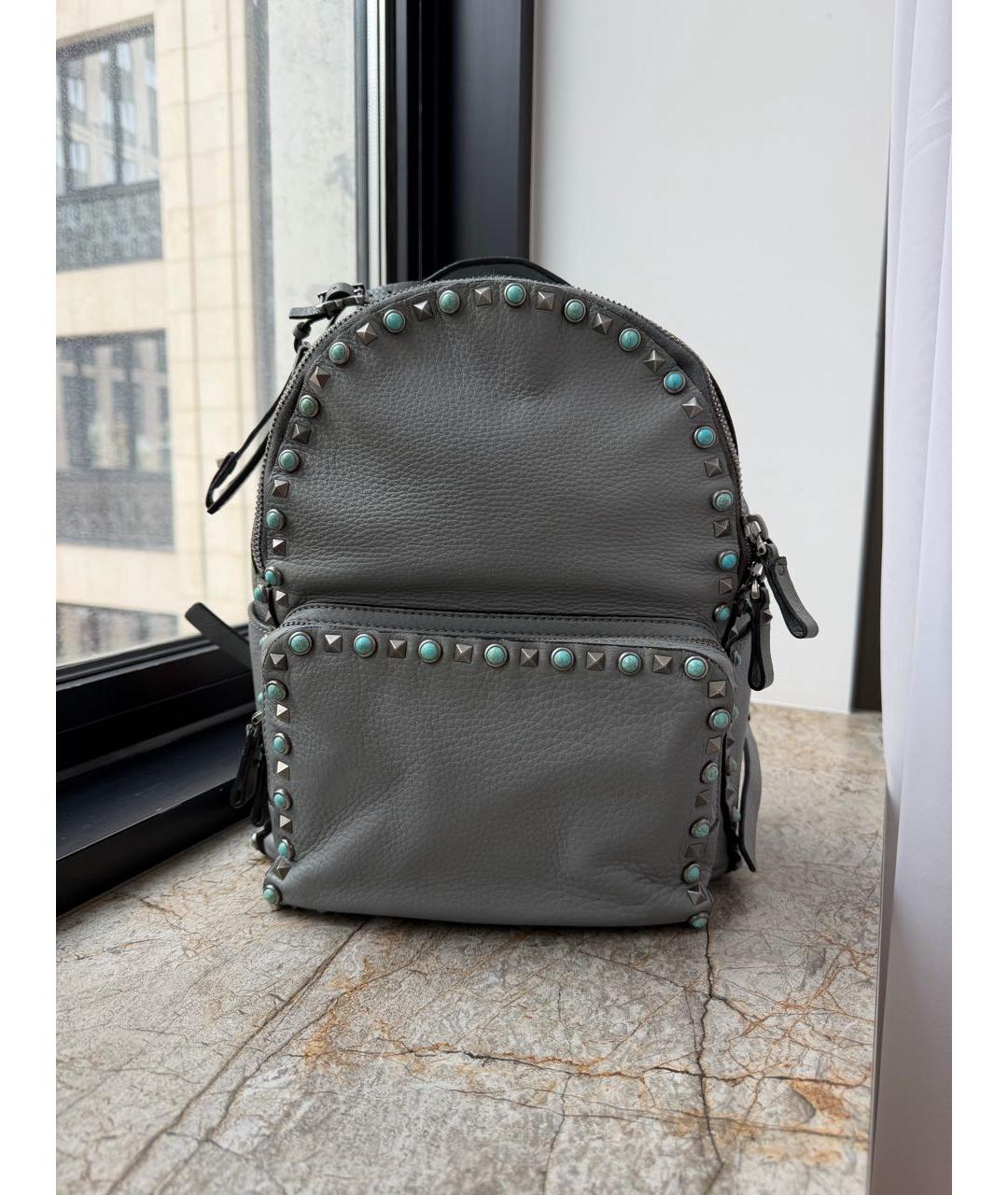 VALENTINO Серый кожаный рюкзак, фото 9