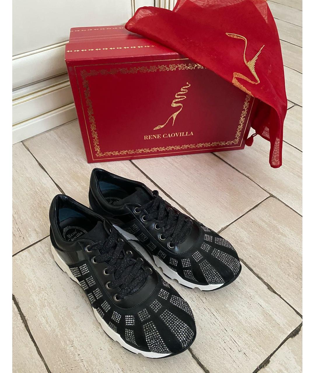 RENE CAOVILLA Черные кожаные кроссовки, фото 4
