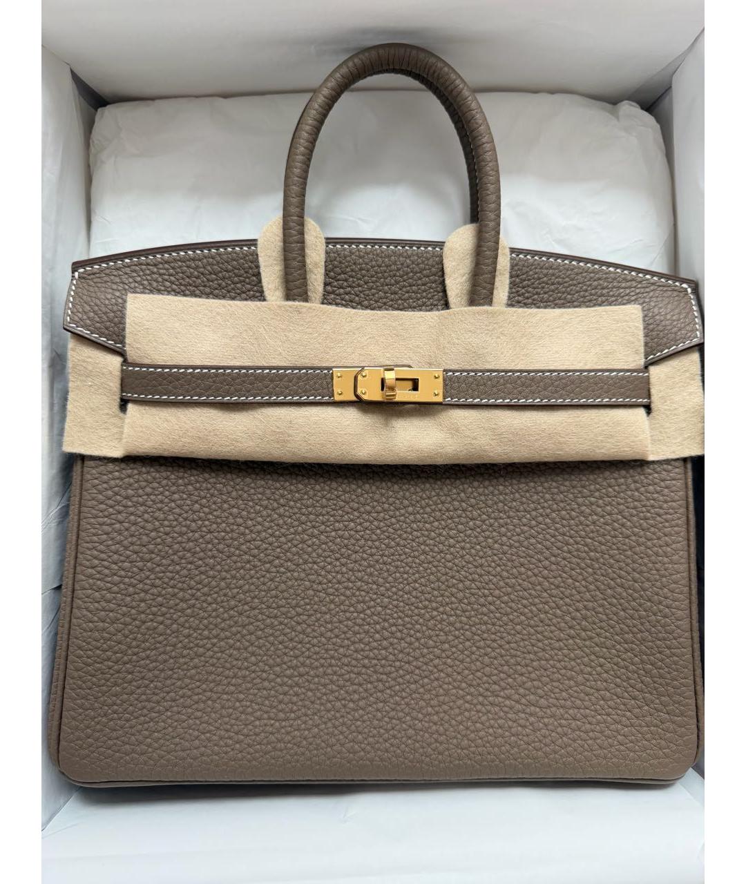 HERMES Серая кожаная сумка с короткими ручками, фото 7