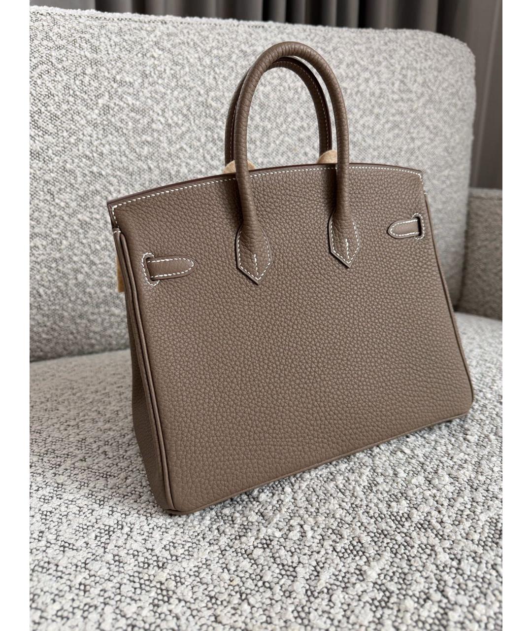 HERMES Серая кожаная сумка с короткими ручками, фото 3