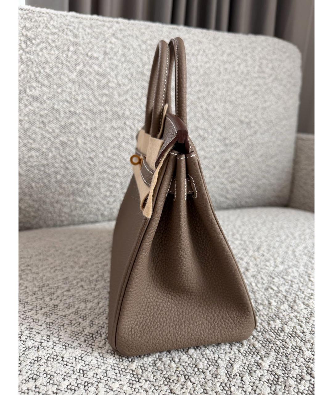 HERMES Серая кожаная сумка с короткими ручками, фото 4