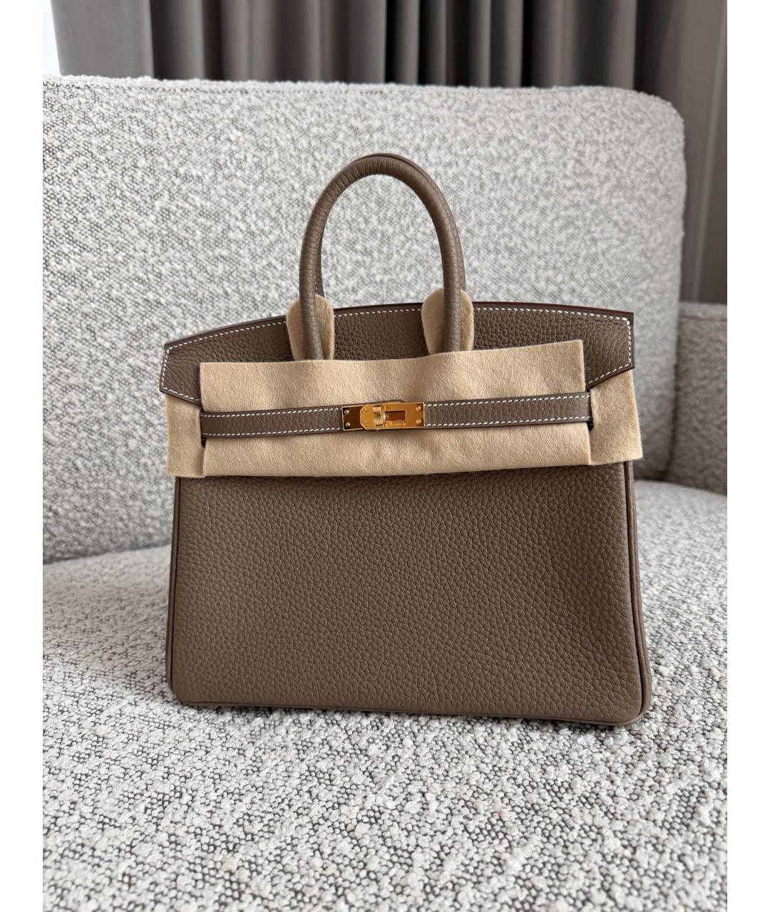 HERMES Серая кожаная сумка с короткими ручками, фото 2